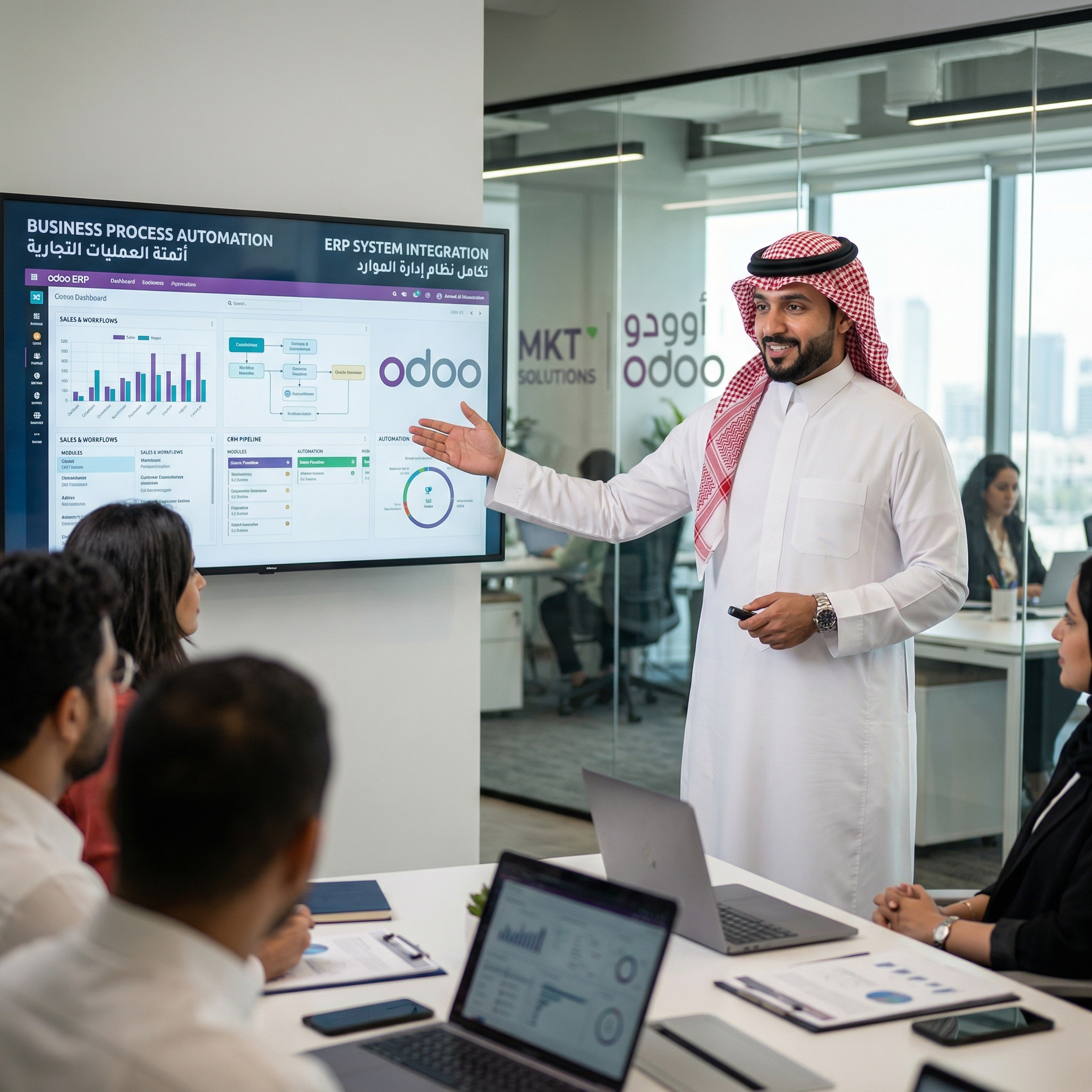 خدمة أتمتة العمليات وتكامل أنظمة إدارة الشركات (ERP – Odoo)